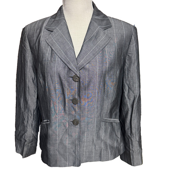 Vintage TALBOTS Jacket Blazer Mohair Wool Blend Gray Pinstripe 12P petite Japan - Picture 1 of 8